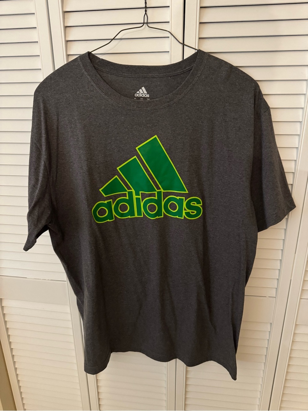 adidas Heather Gray Tee with White Logo and Neon Green Detail